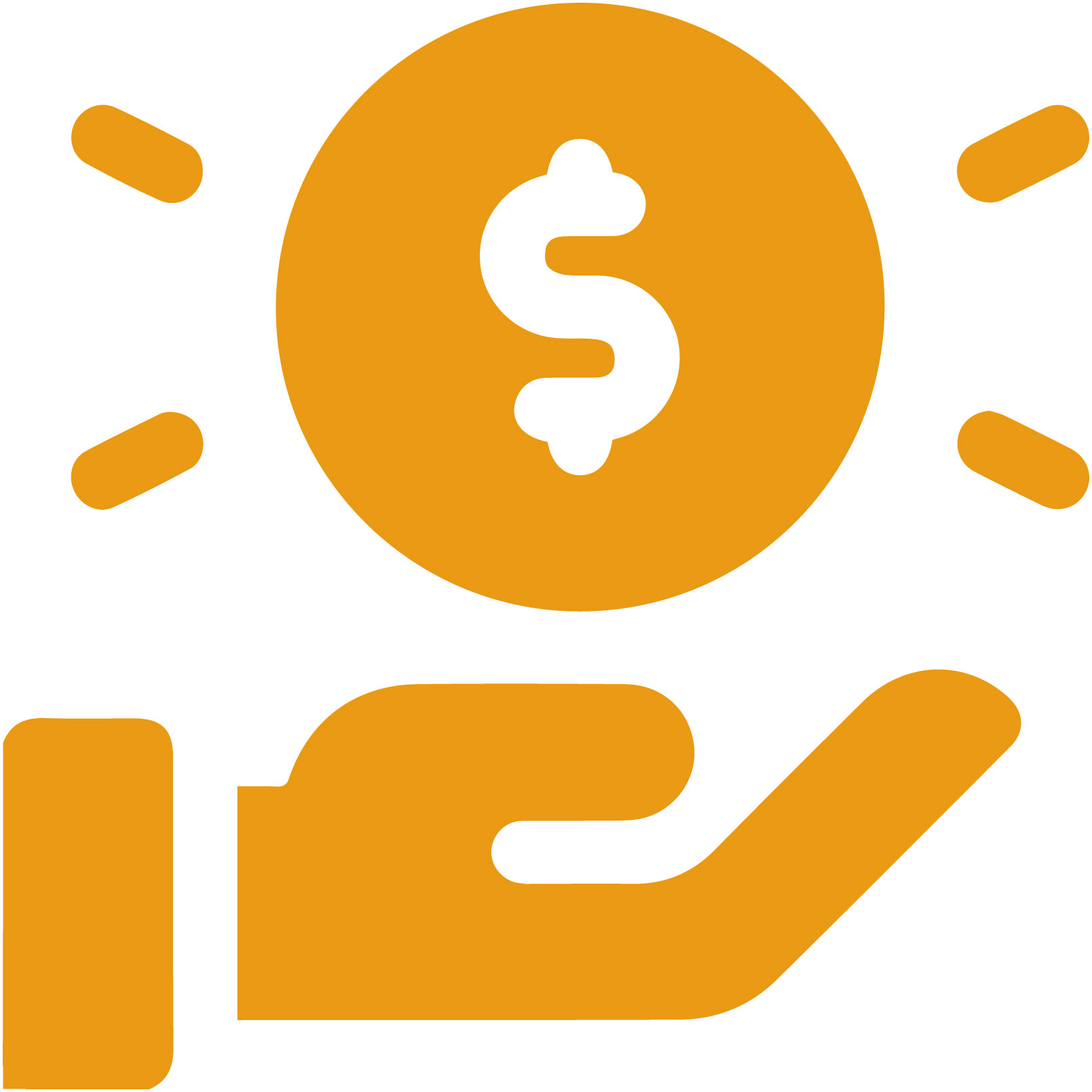 The image shows a graphic representation of a hand reaching towards a golden dollar coin with the sun shining behind it, symbolizing an investment or financial gain.
